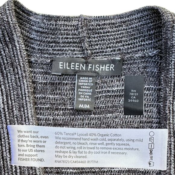 Eileen Fisher Ribbed Knit Open Front Cardigan, Size M, Black/ Gray - Picture 9 of 9